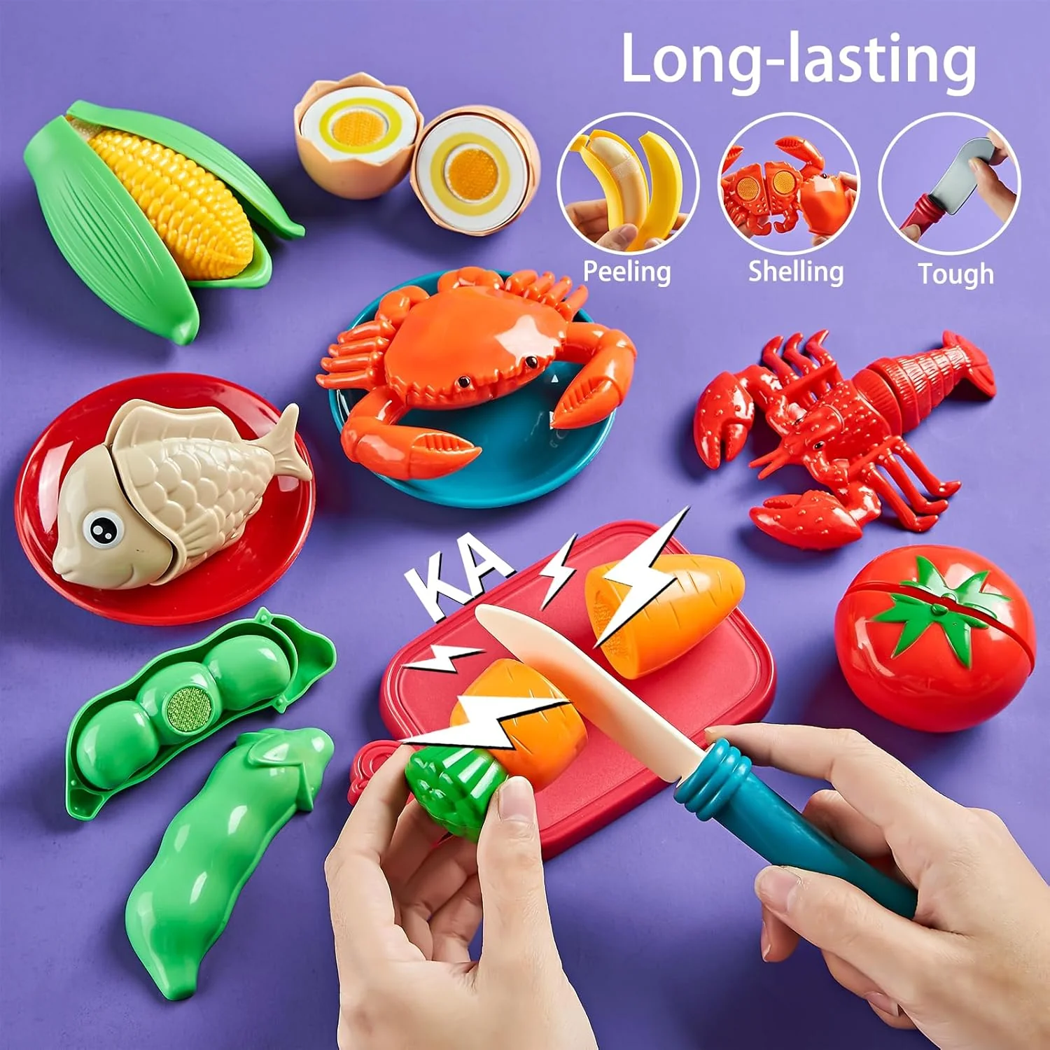 Pretend Play Food for Kids Kitchen, 78Pc Cutting Toy Food with Storage Bag