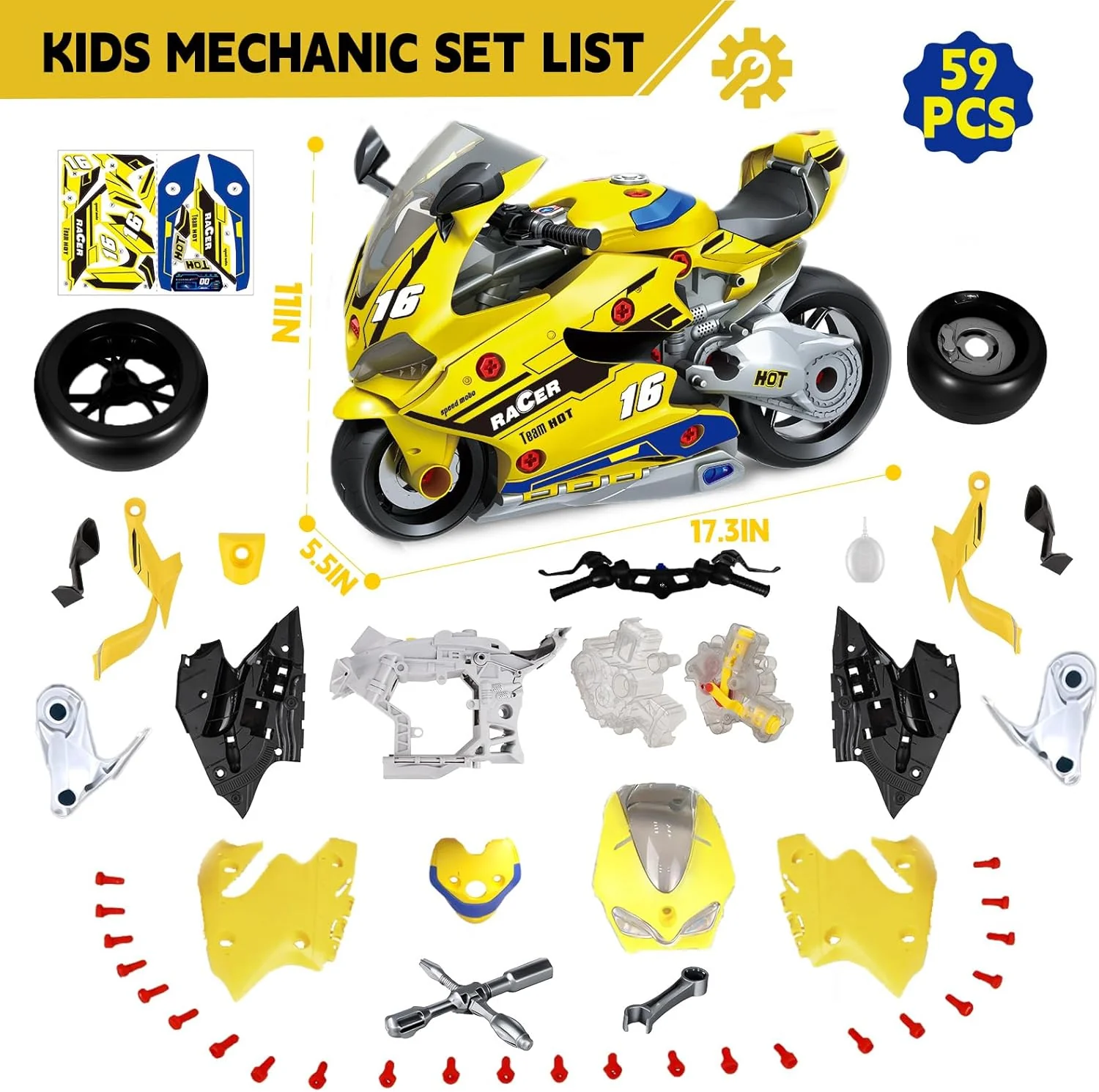 Take Apart Motorcycle Toys Kids Mechanic Repair Set for Toddlers 3-5, Interactive Toy Engine Building Kit with Sounds, Lights & Spray, STEM Educational Gift Toys for 3 4 5 6 7 Year Old Boys Girls