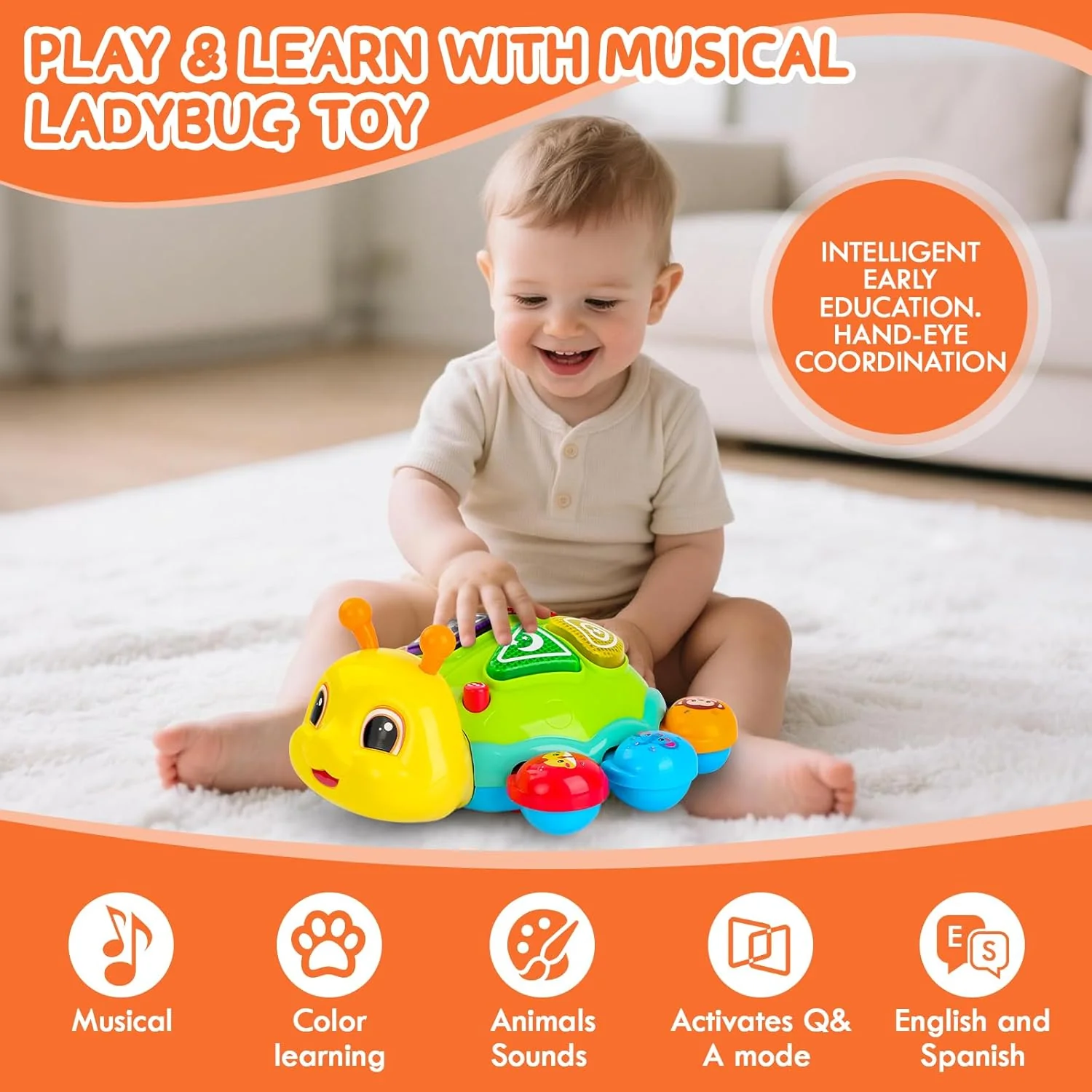 Musical Baby Toys, Infant Light up Music Toys Tummy Time Development, Crawling Toy for 6 7 8 9 10 11 12+ Month Old, Christmas Birthday Gifts for Babies Boys