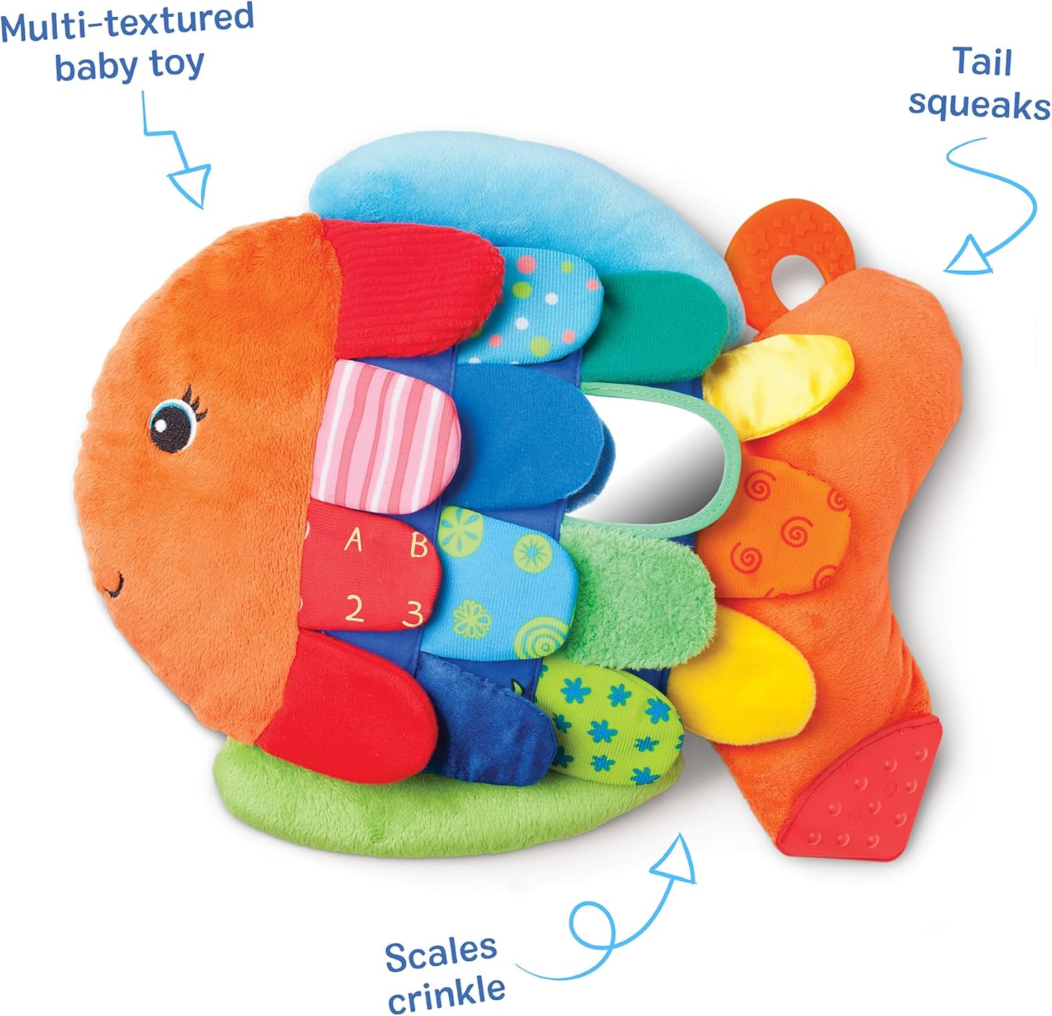 K’s Kids, Flip Fish Stuffed Animal, Soft Baby Book, Multi-Textured Squeaking & Crinkling Infant Sensory Toys for Babies with Baby Mirror, Tummy Time Toys for Infants Ages 0–9 Months
