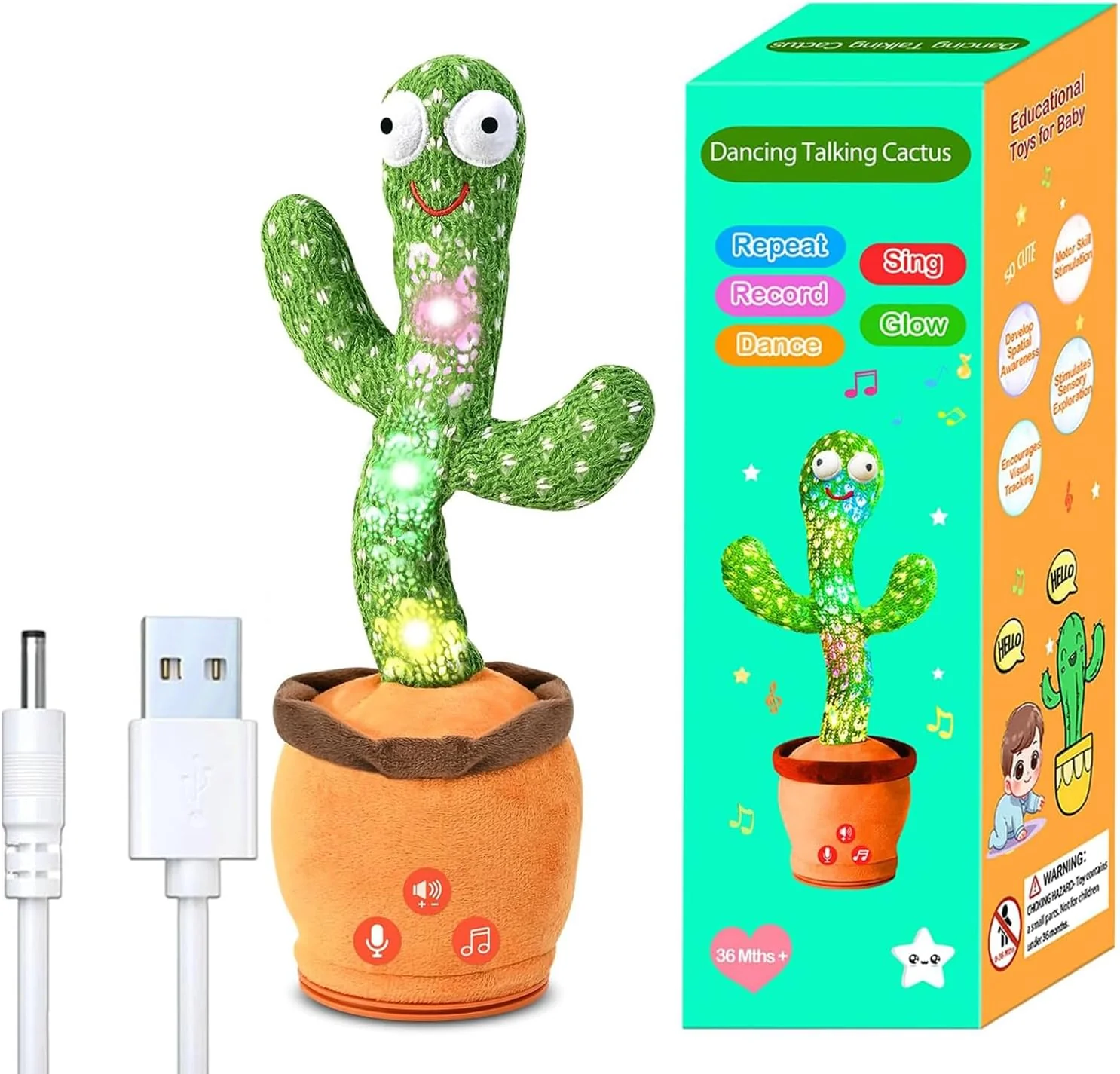 Baby Toys 0-6 3-6 6-12 12-18 Months Dancing Talking Cactus, Toddler Boys Girls Gifts for 2 3 4 5 6 7 8 9 10 Month Old Baby Toys for 1 Year Old Boy Girl