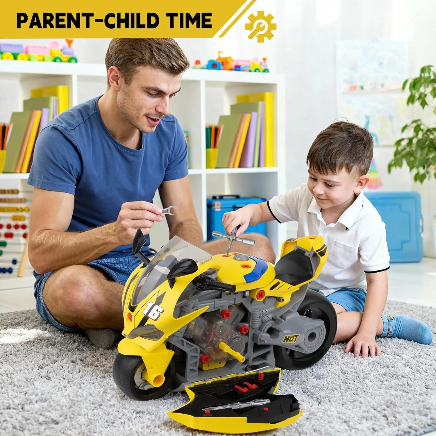 Take Apart Motorcycle Toys Kids Mechanic Repair Set for Toddlers 3-5, Interactive Toy Engine Building Kit with Sounds, Lights & Spray, STEM Educational Gift Toys for 3 4 5 6 7 Year Old Boys Girls